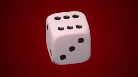 White plastic dice, black dots. Close up view. Infinite rotation. Red background Stockbeeldmateriaal 160259546