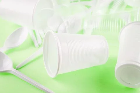 White plastic disposable tableware Stock Photos