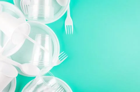 White plastic disposable tableware Stock Photos