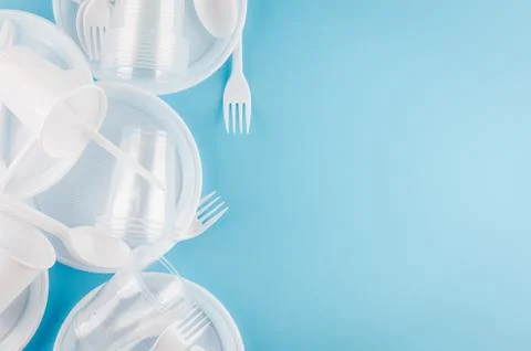 White plastic disposable tableware Stock Photos
