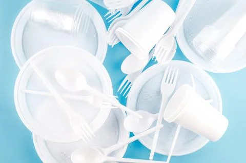White plastic disposable tableware Stock-Fotos