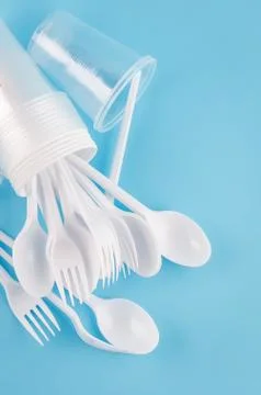 White plastic disposable tableware Stockfoto's