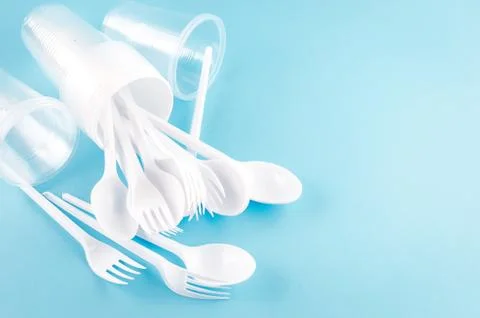 White plastic disposable tableware 写真素材