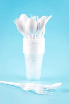 White plastic disposable tableware Stock Photos