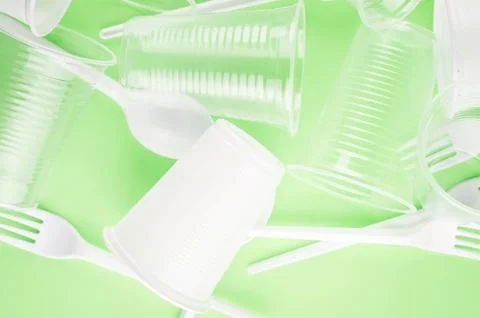 White plastic disposable tableware Stock Photos