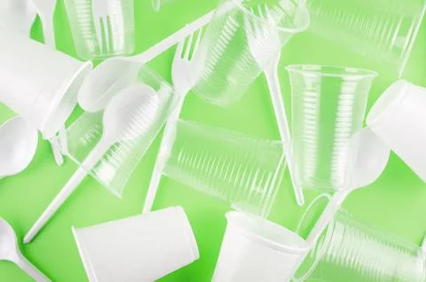 White plastic disposable tableware Stock Photos