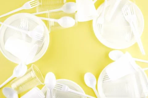 White plastic disposable tableware Stock-Fotos