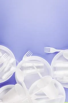 White plastic disposable tableware Stock Photos