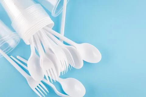 White plastic disposable tableware Stockfoto's