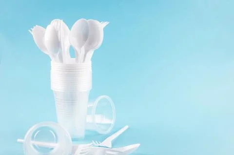 White plastic disposable tableware Stock Photos