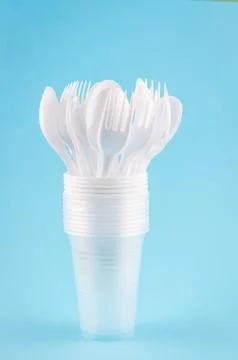 White plastic disposable tableware Stock Photos