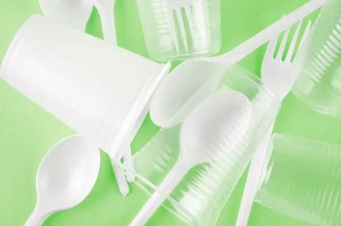 White plastic disposable tableware Stock Photos