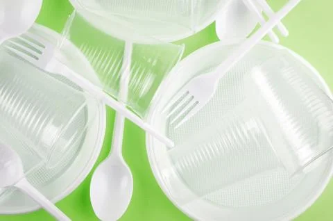 White plastic disposable tableware Stock-Fotos