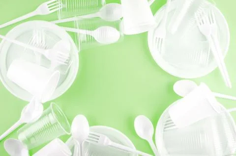 White plastic disposable tableware Stock-Fotos