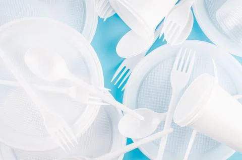 White plastic disposable tableware Stock Photos