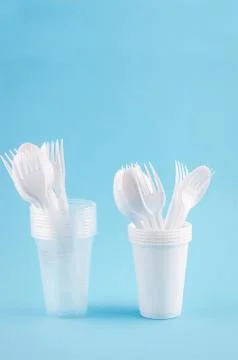 White plastic disposable tableware Stockfoto's