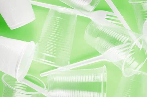 White plastic disposable tableware Stock-Fotos