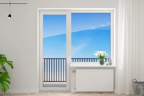 White plastic door with window in the new room Stock-Illustration