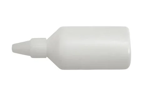 White plastic dropper bottle isolated on white background. Blank container .. Stock Photos