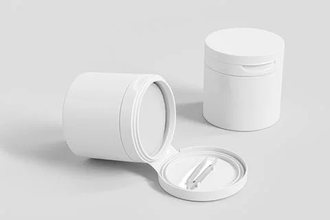 White Plastic Flip Top Cap Cosmetic Jars With Tweezers mockup Stock Illustration