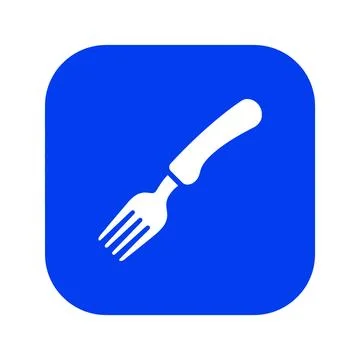White plastic fork icon isolated on vibrant blue rounded square background .. Stock Illustration