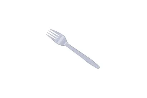 White plastic fork isolated on white background with clipping path Foto stock