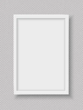 White plastic frame for text or picture is on squared gray background. Stock Illustration