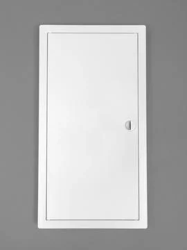 White plastic hatch on a gray background. Rectangular shape. Stock Photos