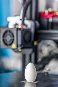 White plastic model of egg printed on a 3D printer Stock Photos