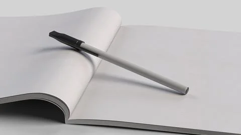 White plastic pen in notebook with white sheet, bottom view Stock Illustration