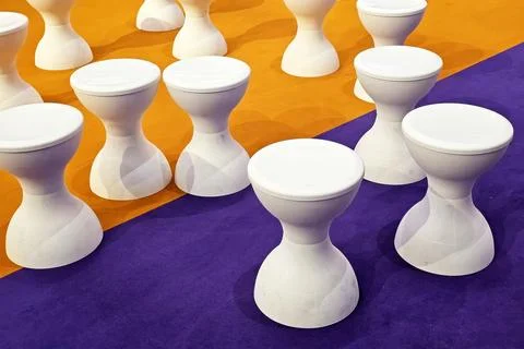 White Plastic Stool on Brown and Blue Floor. Stock Photos