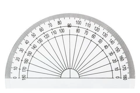 White plastic transparent protractor, isolated on white background Stock Photos