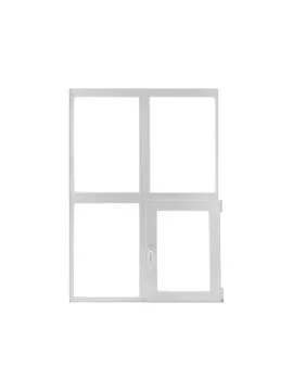 White plastic window with four sashes one of which can be opened is isolated. Stock Photos