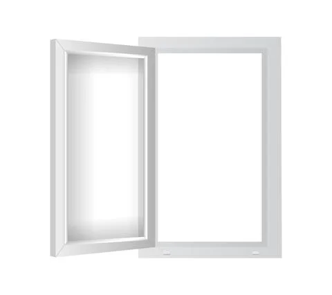 White plastic window with open casement. PVC single window mockup template Stock Illustration