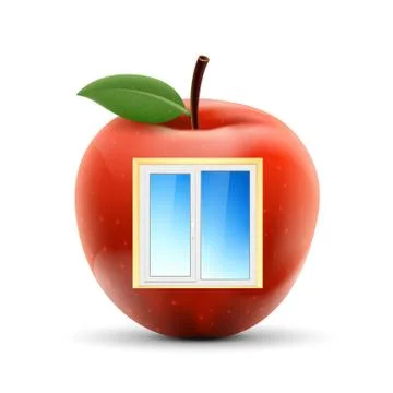 White plastic window in a red apple. Isolated on white backgroun Stock Illustration