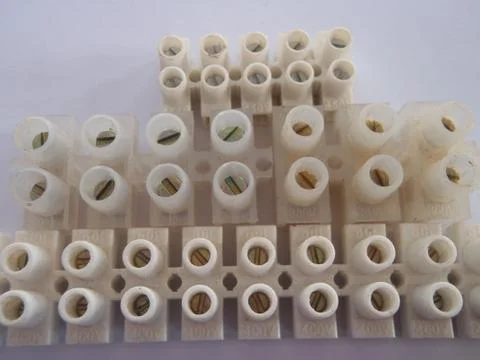 White plastic wire connecting boxes Stock Photos