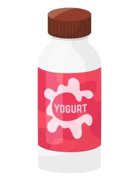 White plastic yogurt bottle with brown cap and pink label. Dairy product Stock-Illustration