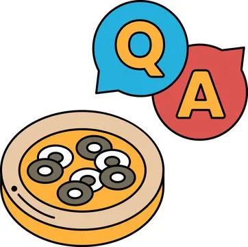 A white plate with a bunch of circles on it and a Q and A sign above it Stock Illustration