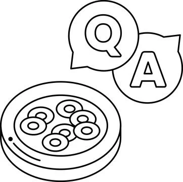 A white plate with a bunch of circles on it and a Q and A sign above it Stock Illustration