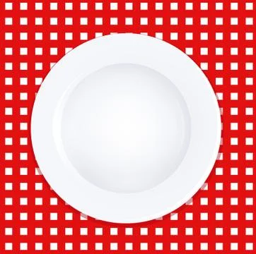 White plate on checkered tablecloth Stock Illustration