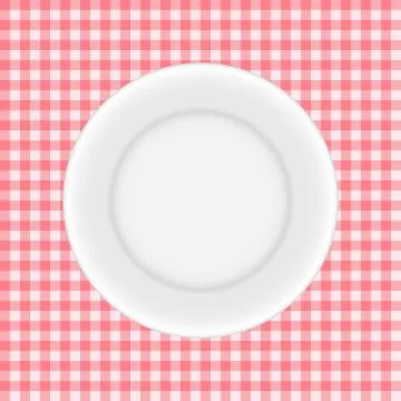 White Plate on a Checkered Tablecloth Vector Illustration Stock Illustration
