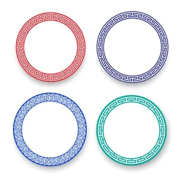 White plate with Chinese pattern, isolated vector Stock Illustration