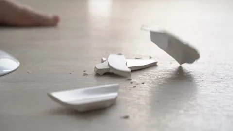 The white plate falls to the floor and breaks. Stock Footage 156056436