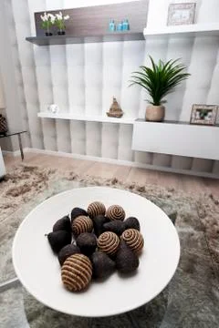 A white plate on a the kitchen table Stock Photos
