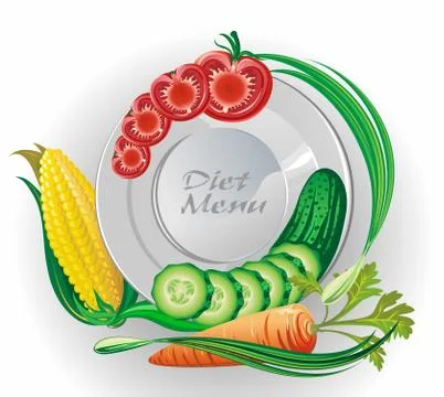 White plate with vegetables Stock Illustration
