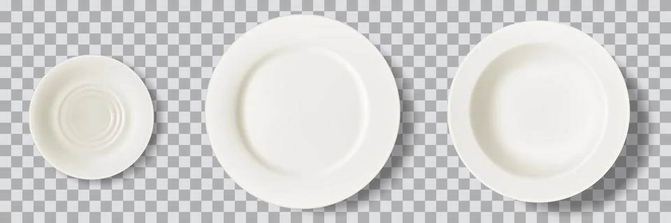 White plates set. Vector 3d realistic top view illustration. Cooking, flatw.. Stock Illustration