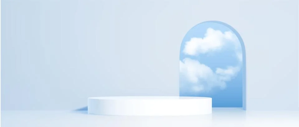 White platform display with blue sky and clouds Stockillustratie