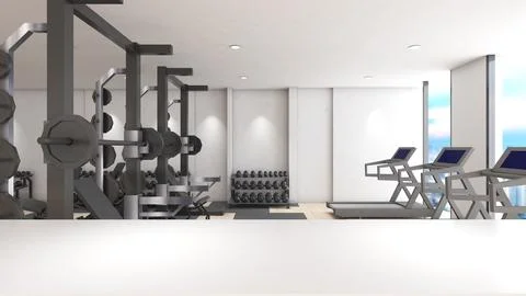 White platform for placing goods,mock up background of a health and fitness.. Stock Photos