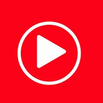 White play button vector icon. Red background Stock Illustration