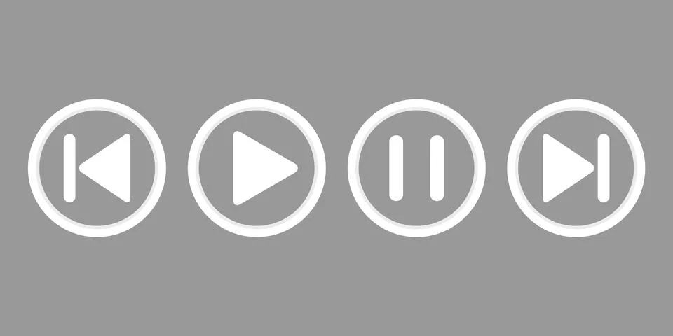 White Play, pause, rewind, next music player icon isolated on grey background Stock Illustration